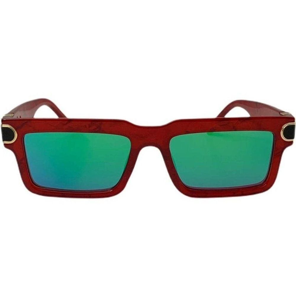 6127 | Maroon/Green Mirror Lens Rectangle Unisex Fashion Sunglasses